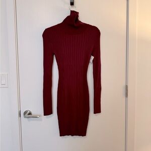 Maroon turtleneck bodycon dress